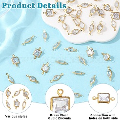 60Pcs 6 Styles Brass Clear Cubic Zirconia Connector Charms&nbsp;KK-YW0003-62
