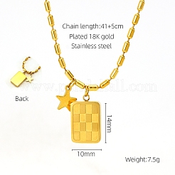 304ステンレススチール製、市松模様の長方形と星型のペンダントネックレス（女性用）  18KGP本金メッキ  16.14インチ（41cm）&nbsp;WG3A458-01