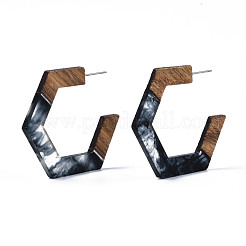 Hexagon Half Hoop Earrings for Women&nbsp;EJEW-N017-006A