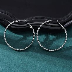 304ステンレススチールフープピアス  ダブルツイスト  ステンレス鋼色  43x4.5mm&nbsp;EJEW-S250-04A-P