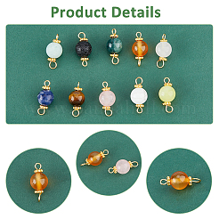 100Pcs 10 Styles Natural Mixed Gemstone Round Link Connector Charms&nbsp;PALLOY-FH00004