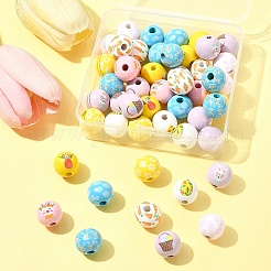 50Pcs 10 Styles Easter Theme Printed Wood Beads&nbsp;WOOD-FS0001-42