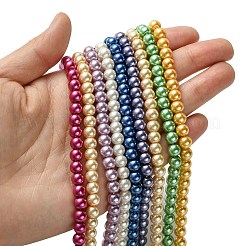 環境に優しい染色ガラスパールラウンドビーズ連売り  コットンコードねじ切り  ミックスカラー  6mm  穴：1.2~1.5mm  約72個/連  15インチ&nbsp;HY-A008-6mm-M