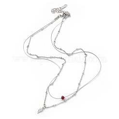 304 Stainless Steel & Dyed Natural White Jade Feather Pendant Double Layer Necklaces for Women&nbsp;NJEW-A045-20P