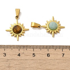 宝石ファセット太陽ペンダント  ゴールドトーンの304ステンレススチールチャーム  19x17x4mm  穴：6x3mm&nbsp;STAS-P361-02G