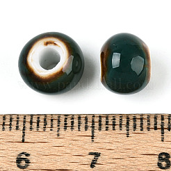 手作りの陶器ビーズ  ロンデル  ファンシーアンティーク施釉磁器  ティール  8.2~9x7~7.5mm  穴：2.5~3mm&nbsp;PORC-T133-11A-09