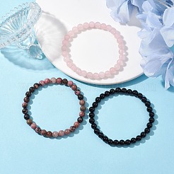 3個 3スタイル 天然ミックスストーン ラウンドビーズ ストレッチブレスレット  積み重ね可能なブレスレット  内径：2-3/8インチ（6cm）  1個/スタイル&nbsp;BJEW-JB10178-01