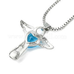 Cubic Zirconia Fairy with Heart Pendant Necklace with Box Chains&nbsp;NJEW-C004-01A