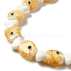 手作りランプワークビーズ連売り  魚  ゴールデンロッド  20~21x12~12.5x7.5~10.5mm  穴：1.2mm  約20個/連  16.26インチ（41.3cm）&nbsp;LAMP-G154-07C