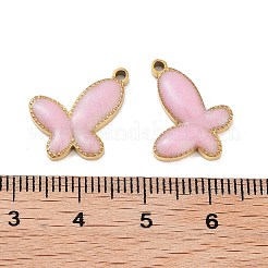 イオンプレーティング（IP）304ステンレススチールエナメルペンダント  バタフライチャーム  ゴールドカラー  ピンク  12.5x16x2mm  穴：1.5mm&nbsp;STAS-I309-01G