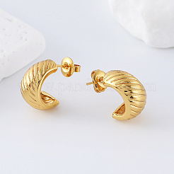 女性用304ステンレススチールスタッドピアス  ハーフフープピアス  ゴールドカラー  15x13mm&nbsp;JS6916