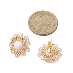 Flower Glass Seed Beaded with Natural Mashan Jade Stud Earrings for Women&nbsp;EJEW-MZ00208-02