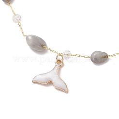 Brass Handmade Natural Labradorite Nuggets Link Chain Alloy Enamel Whale Tail Pendant Anklets for Women&nbsp;AJEW-AN00709-02