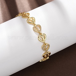 Brass Micro Pave Clear Cubic Zirconia Heart Link Chain Bracelets for Women&nbsp;BJEW-F530-07G