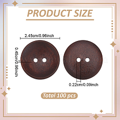 木製ボタン100個  2穴  フラットラウンド  ココナッツブラウン  24.5x4.5mm  穴：2.2mm&nbsp;BUTT-GO0001-11