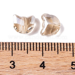 100個の電気メッキガラスビーズ  猫の形  多面カット  淡い茶色  7x6x4.5mm  穴：1mm&nbsp;EGLA-P060-01A-PL02