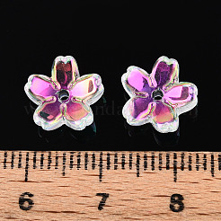 透明電気メッキガラスビーズキャップ  5枚目の桜の花  ショッキングピンク  10~11x4~4.5mm  穴：1.2~1.4mm&nbsp;EGLA-N015-01A