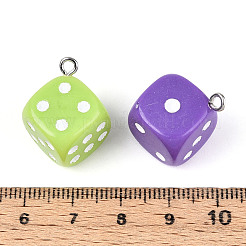 6ファセット不透明アクリルパーツ  エナメルと鉄で  サイコロ  ミックスカラー  23x18.5x18.5mm  穴：2mm&nbsp;OACR-N148-02