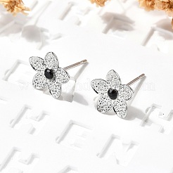 304ステンレススチールスタッドピアス  ラインストーン付き  花  ステンレス鋼色  10x10mm&nbsp;EJEW-F361-17P