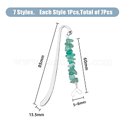 合金フックブックマーク1セット  天然石チップビーズペンダントブックマーク  143mm  7個/セット&nbsp;AJEW-FH0003-73