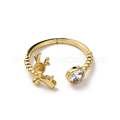 Deer Brass Pave Clear Cubic Zirconia Cuff Cup Peg Ring Settings&nbsp;KK-NH0007-09G