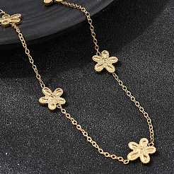 304 Stainless Steel 5-Petal Flower Link Chain Necklaces&nbsp;NJEW-G184-03G