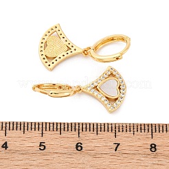 Fan with Heart Brass Micro Pave Clear Cubic Zirconia Hoop Earrings&nbsp;KK-D363-13G