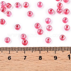 透明な内側の色のガラスシードラウンドビーズ6/0個  丸い穴  クリムゾン  4x3mm  穴：1.2mm  100個/ 10g&nbsp;X1-SEED-N006-004M