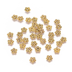 チベット風合金スペーサービーズ  花  アンティーク黄金  鉛フリー＆カドミウムフリー  7x7x2mm  穴：1mm&nbsp;X-GLF10889Y