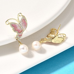 Natural Pearl Dangle Ear Studs&nbsp;EJEW-L099-11G