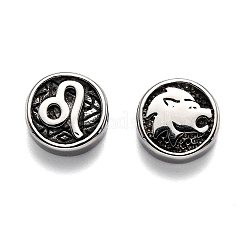 304ステンレススチールビーズ  十二星座とフラットラウンド  アンティークシルバー  レオ  10x4mm  穴：1.8mm&nbsp;STAS-J033-01F