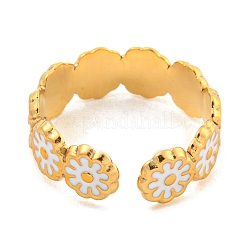 Daisy 304 Stainless Steel Enamel Open Cuff Ring for Women&nbsp;LS-RJEW-Z041-02G-03