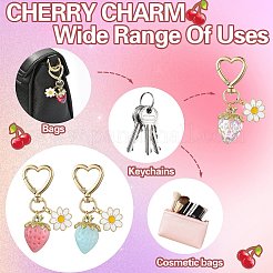 アクリル製イチゴペンダント装飾  合金エナメルの花とハートの回転スナップフック留め金チャーム  淡いターコイズ  70mm&nbsp;HJEW-SW00120-05