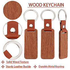 長方形の木製ブランクペンダントキーホルダー  DIYクラフトレーザー彫刻用  サドルブラウン  11.1cm&nbsp;FIND-WH0016-44