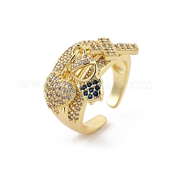 Rack Plating Brass Micro Pave Cubic Zirconia Cuff Rings for Women&nbsp;RJEW-M028-120G