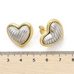 304ステンレススチールツートンスタッドピアス  18KGP本金メッキ＆プラチナ  ハート  19.5x23mm&nbsp;EJEW-A124-01D
