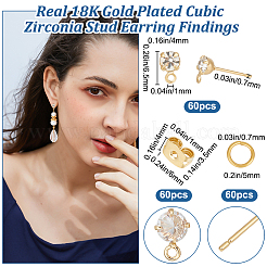 60Pcs Diamond Shape Brass Cubic Zirconia Stud Earring Findings&nbsp;KK-BBC0012-64
