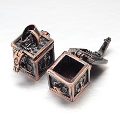 刻まれたキューブラックメッキ真鍮祈りボックスペンダント  ウィッシュボックス  ミックスカラー  18x12x17mm  穴：5x3mm&nbsp;KK-L101-21