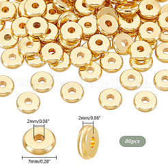 202ステンレスビーズ  ディスク/フラットラウンド  18KGP本金メッキ  7x2mm  穴：2mm  80個/箱&nbsp;STAS-UN0058-17B-G