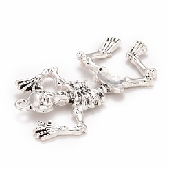 ハロウィーンチベットスタイル合金ペンダント  スケルトン  アンティークシルバー  49x27x3.5mm  穴：2mm&nbsp;FIND-B007-01AS