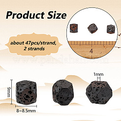 2連売り天然溶岩ビーズ連売り  多面カット  ポリゴン  9x9x8~8.5mm  穴：1mm  約47個/連  15.71インチ（39.9cm）&nbsp;G-OC0004-76