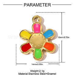 304ステンレススチールエナメルペンダント  花のチャーム  イオンプレーティング（ip）  18KGP本金メッキ  カラフル  18x14mm&nbsp;STAS-OY008-19G