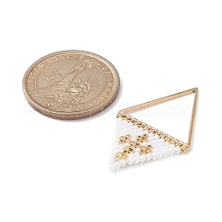手作り日本産シードビーズペンダント  三角形のクロスチャーム付き  ホワイト  37~38x23x2mm  穴：17x20mm&nbsp;PALLOY-MZ00136-02