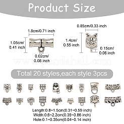 60 個 20 スタイルのチベットスタイル合金チューブベイル  ループベイル  ペンダントベイル  アンティークシルバー  8~15x7~22x5~11mm  穴：1~2.7mm  内径：3~6mm  3個/スタイル&nbsp;TIBE-YW0001-62