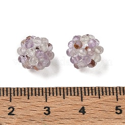 天然パープルファントムクォーツ、パープルロドライトクォーツ、織りビーズ  クラスタビーズ  多面カット  ラウンド  9~9.5mm  穴：1.6mm&nbsp;GG-CBA2E9C-F27-02