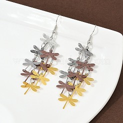 430ステンレススチール製トンボダングルイヤリング  鉄のピアスフック  プラチナ  ゴールド  75mm&nbsp;EJEW-A137-04P-03