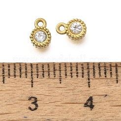 304ステンレススチールマイクロパヴェキュービックジルコニアチャーム  ゴールド  ラウンド  5.5x3.5x2mm  穴：0.8mm&nbsp;STAS-U027-02G-07
