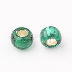 12/0グレードの丸いガラスシードビーズ  銀並ぶ  濃い緑  12/0  2x1.5mm  穴：0.3mm  約30000個/袋&nbsp;SEED-Q007-F53