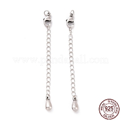 スターリングシルバーチェーンエクステンダー925個  カニカンとチャーム付き  ティアドロップ  アンティークシルバー  65x2.5mm  穴：2.4mm&nbsp;STER-D036-40AS