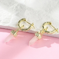 Natural Rose Quartz Hoop Earrings&nbsp;EJEW-P306-01G-07
